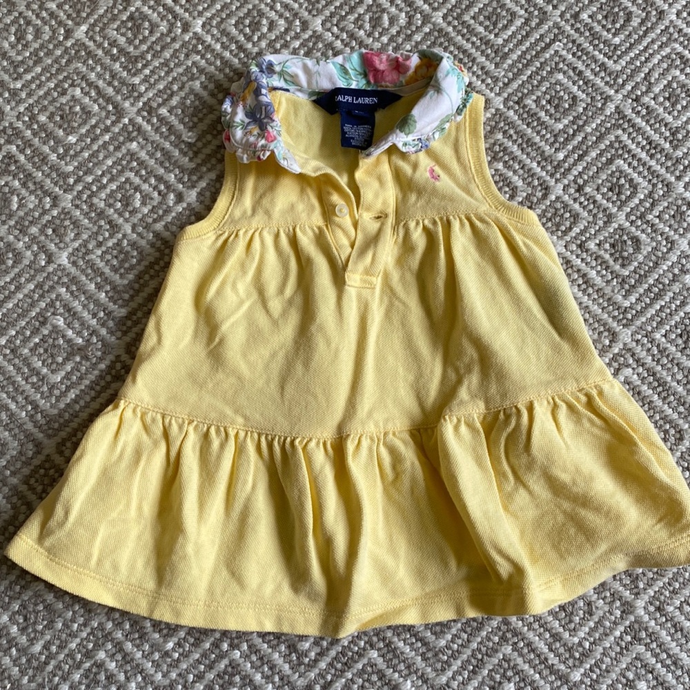 Ralph Lauren yellow knit polo dress with floral collar